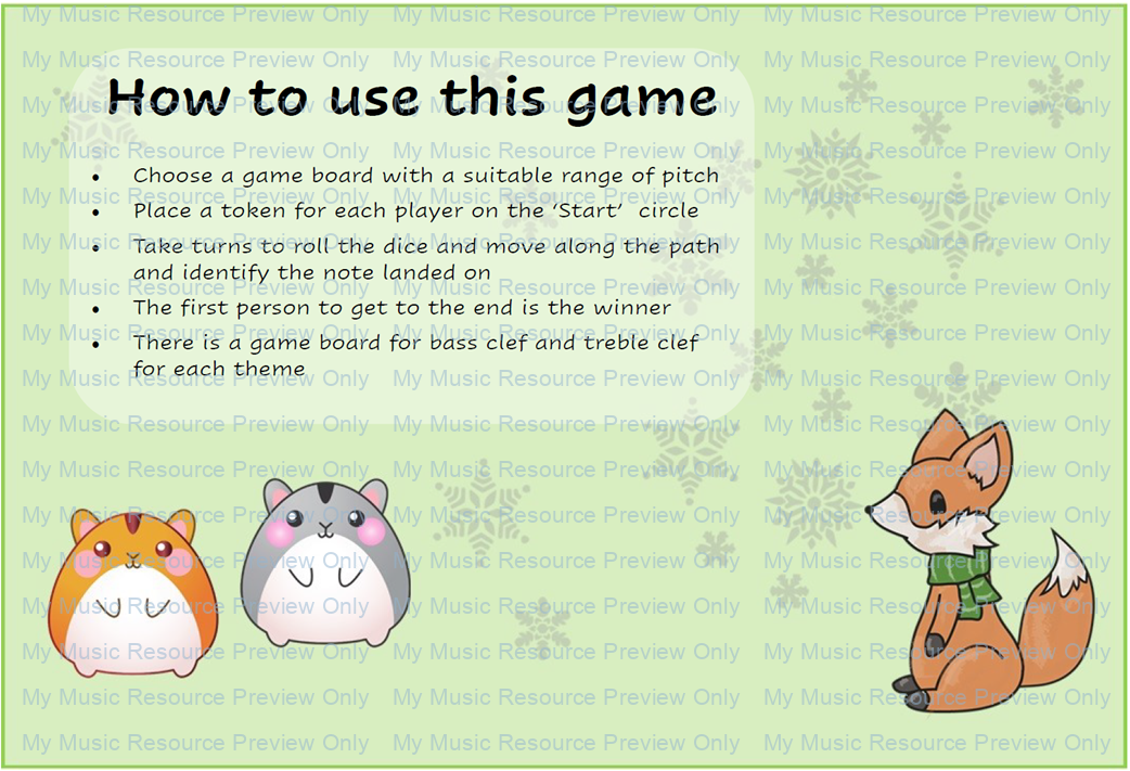 Christmas note reading game treble bass clefs Instructions