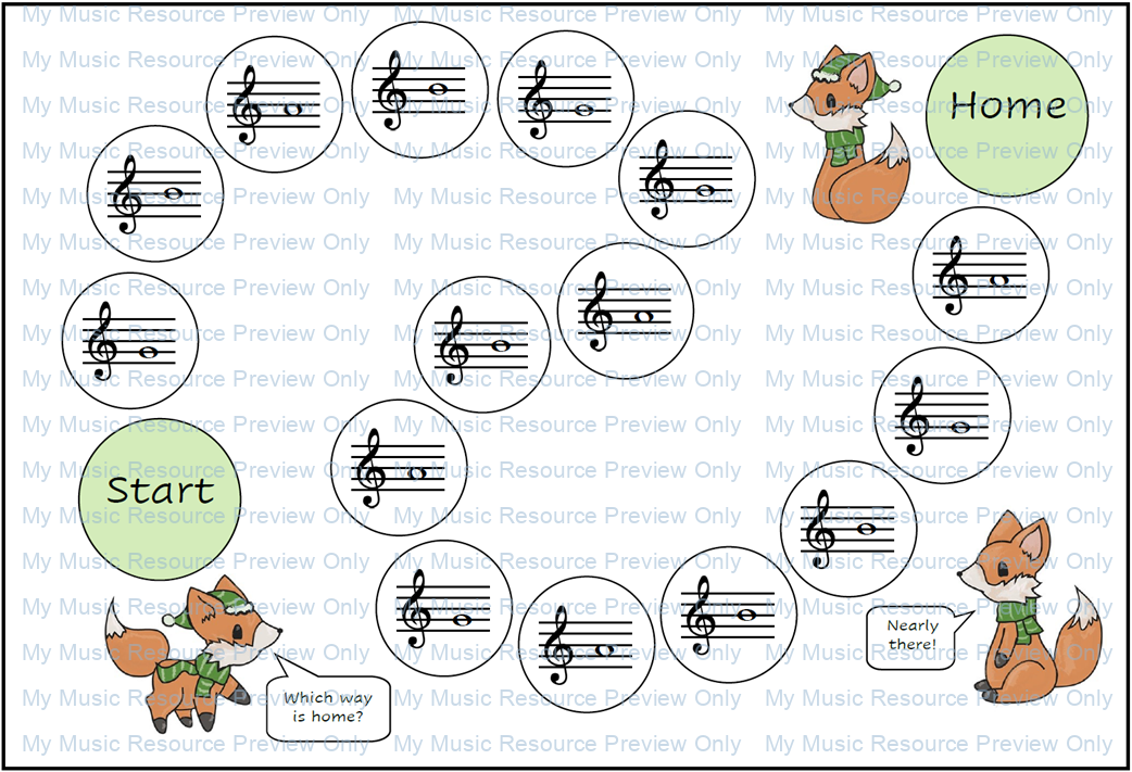 Christmas note reading game treble bass clefs Board 6