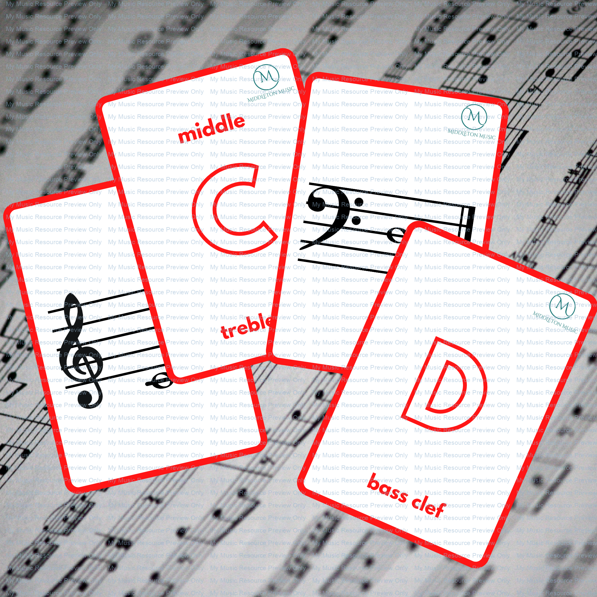 Musical Alphabet double-sided flashcards – RED (part of the rainbow set)