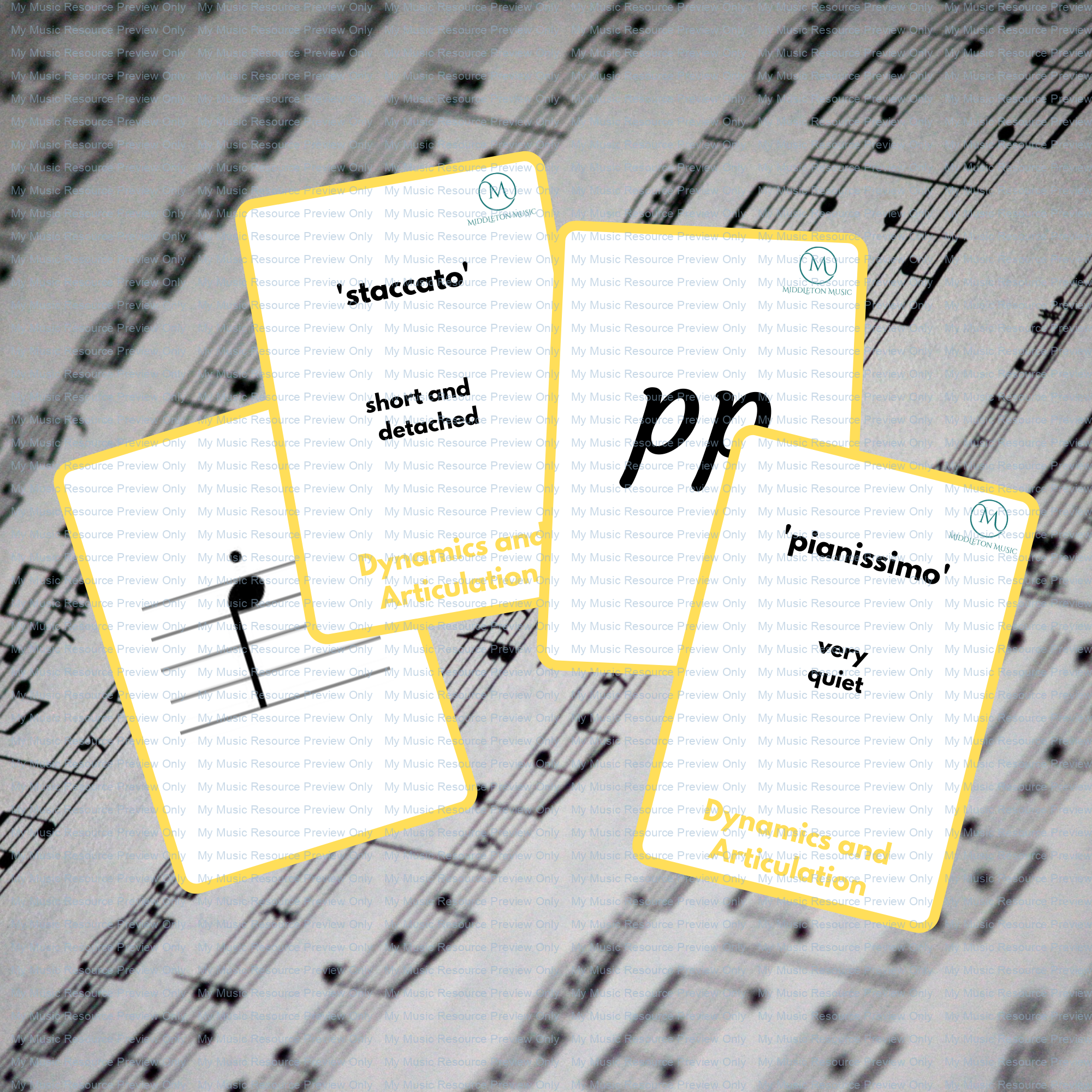 Dynamics and Articulation double-sided flashcards – YELLOW (part of the rainbow set)