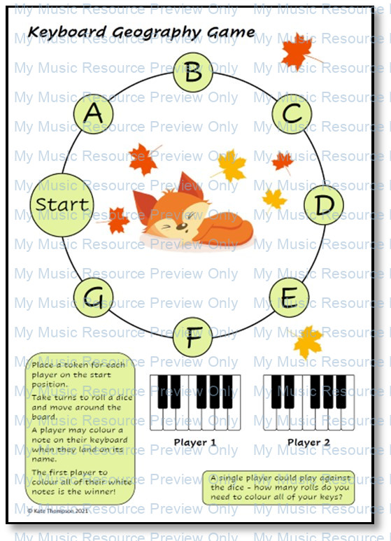 Autumn Fox Keyboard Geography Resource Pack - White Notes