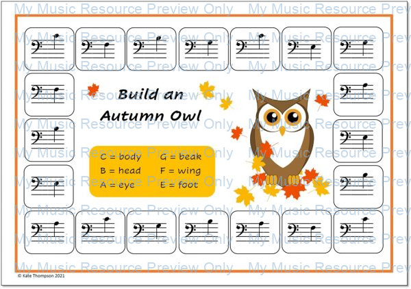 Autumn owl note reading game board 3