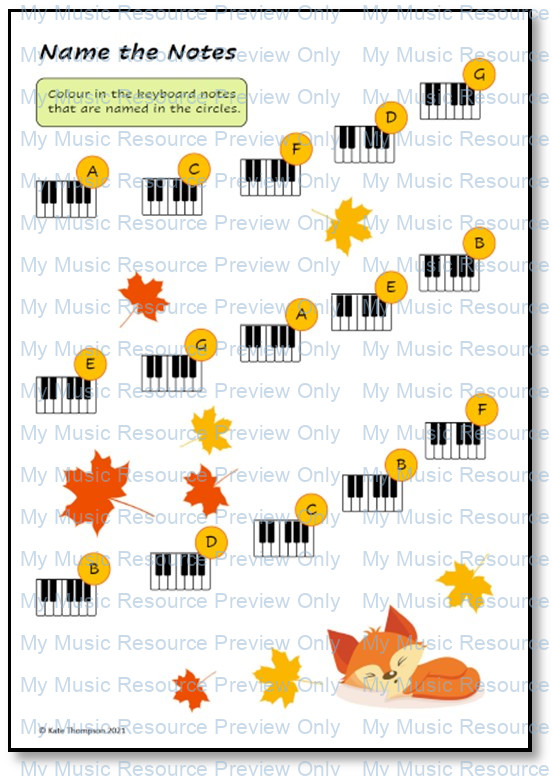 Autumn Fox Keyboard Geography Resource Pack - White Notes
