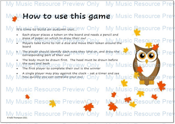 Autumn owl note reading game instructions