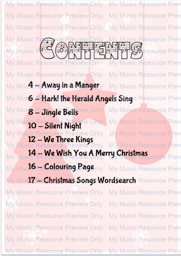 Christmas Tunes piano contents