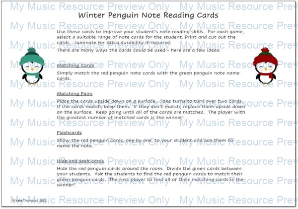 Snowy Penguins Note Reading Instructions