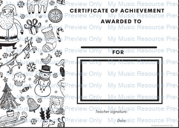 Music certificate pack: Certificate of achievement Christmas 2