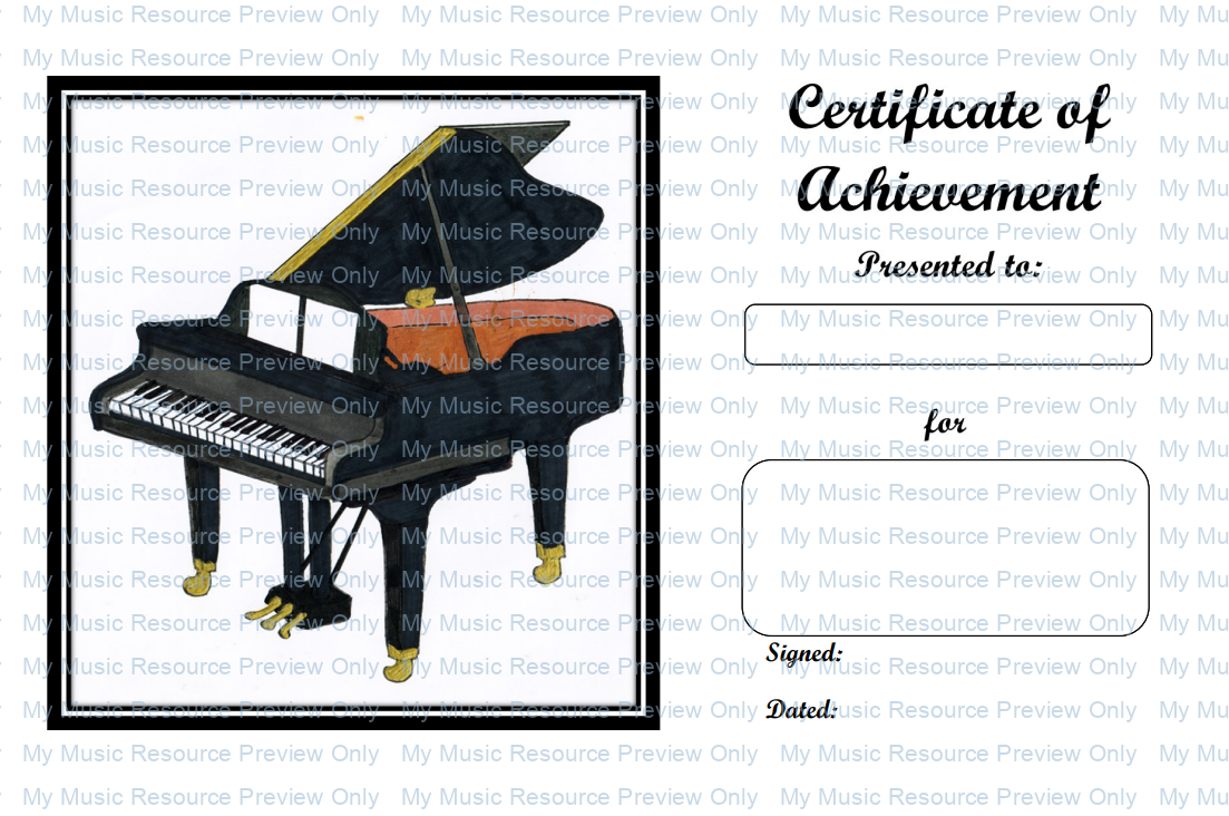 piano themed certificates