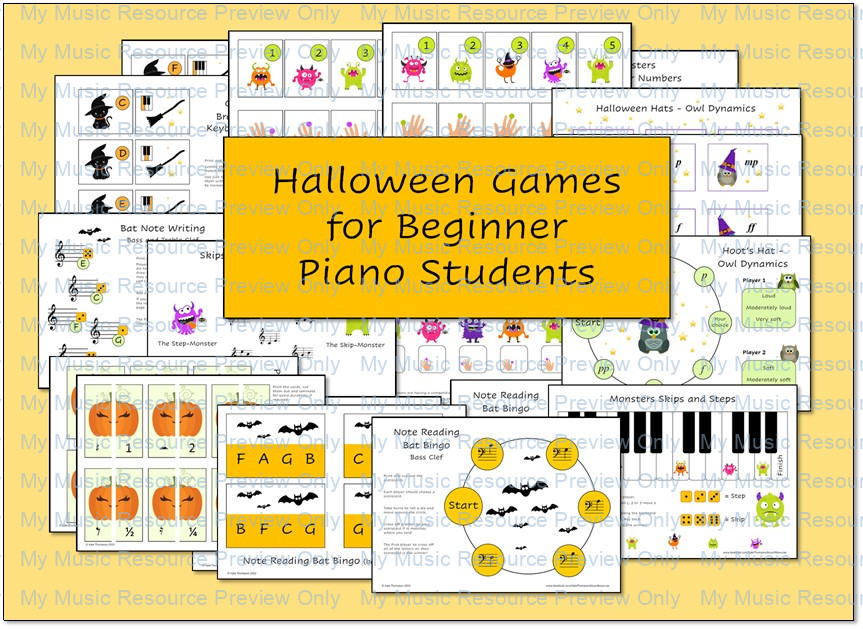 Halloween-themed music games for beginner piano