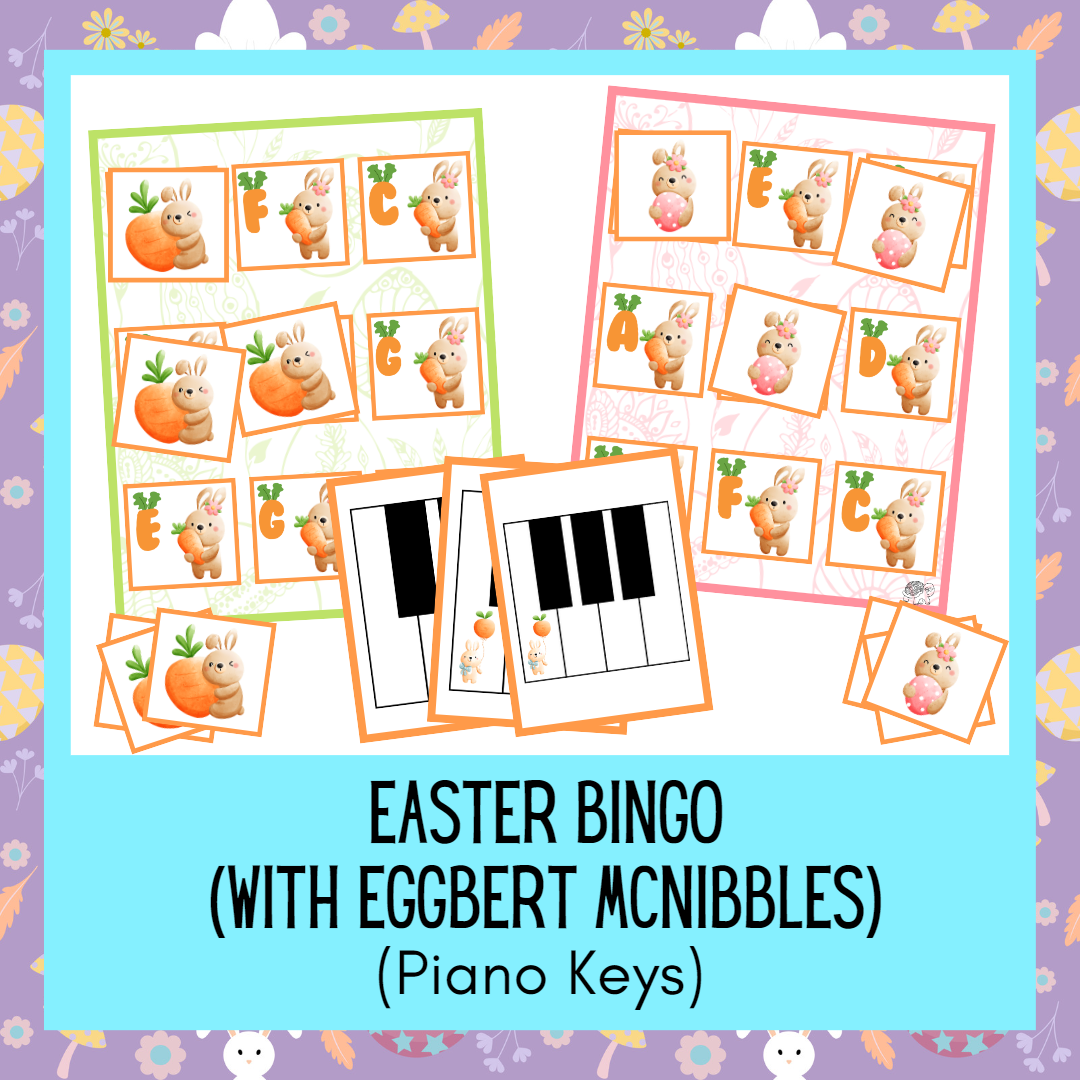 pIano key recognition Easter Bingo with Eggbert Mcnibbles
