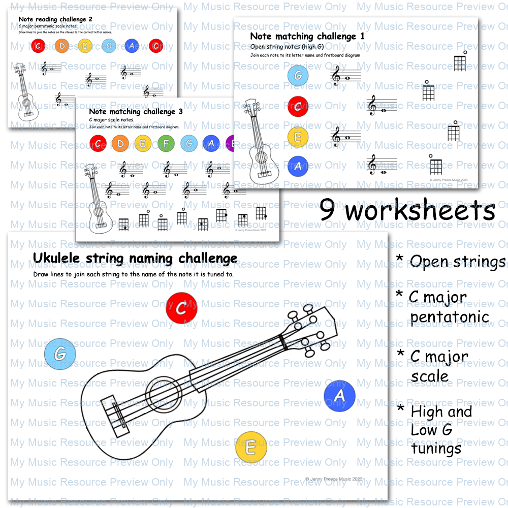 Beginner Ukulele worksheets