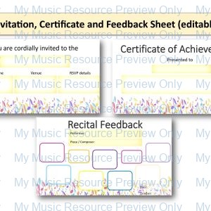 Recital Pack: Invitation, Certificate & Compliment Card (editable)