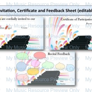 Recital Pack: Invitation, Certificate & Compliment Card (editable)