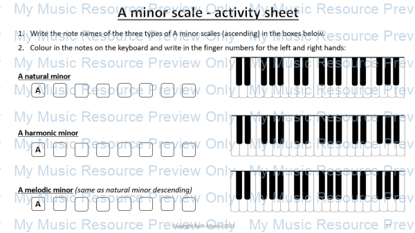 Scale patterns piano A minor