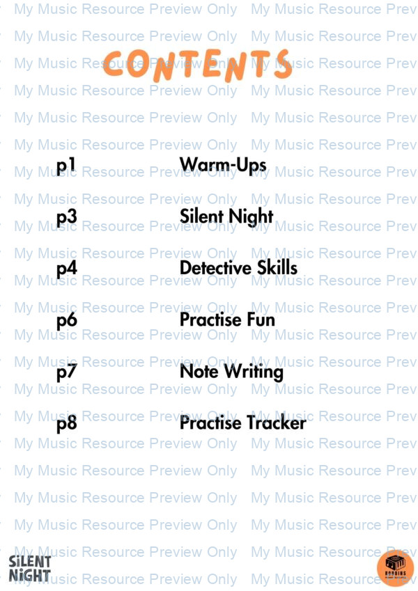 Silent Night Piano Activity Book Primer Contents