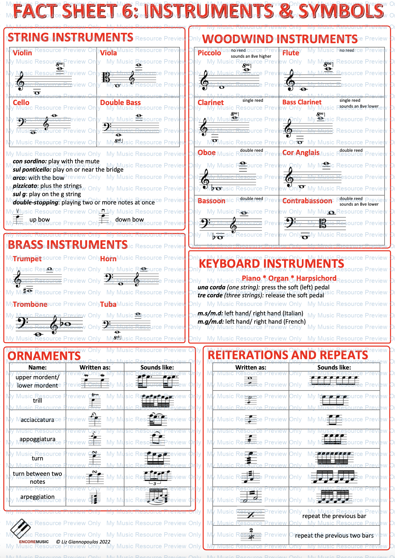 Music Theory Instruments and Musical Symbols